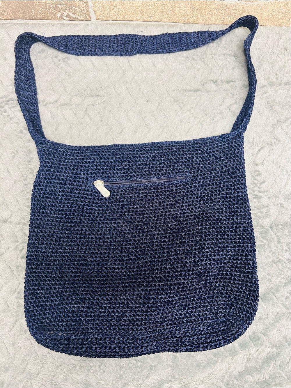 The Sak Dark Blue Crochet Woven Knit Handbag Zipper Purse